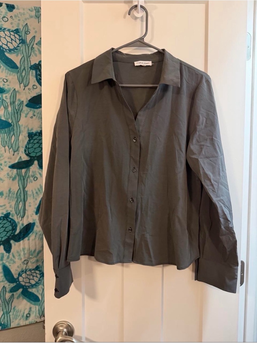 Calvin Klein grey button up blouse